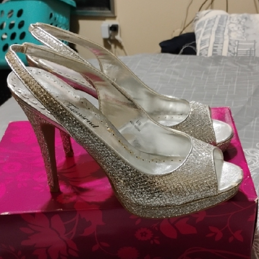 Thompson Silver Peep-Toe Heels